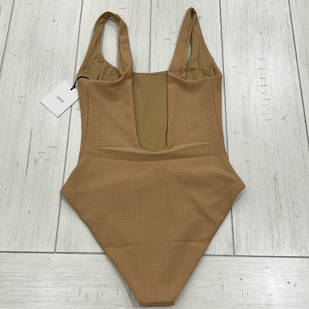 Onia Rachel One-Piece Swimsuit Waffle Texture Tan Ribbed NWT Size S - Picture 3 of 6